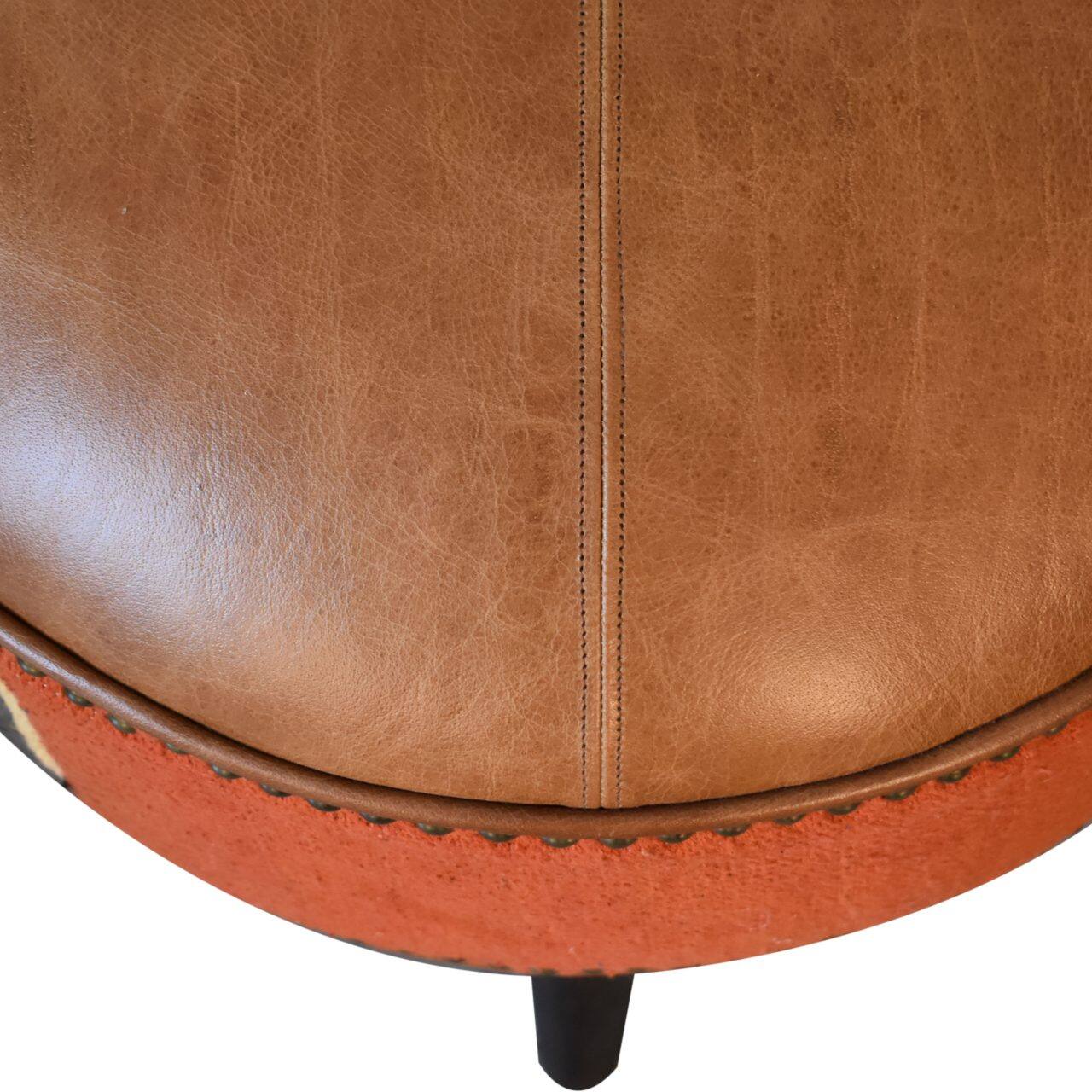 Angle. Artisan Furniture - Artisan Furniture Solid Wood Durrie & Leather Mixed Footstool - Brown.