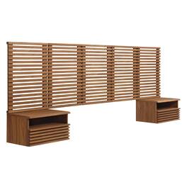 Render Wall Mount Queen Headboard and Modern Nightstands by Modway - Brown