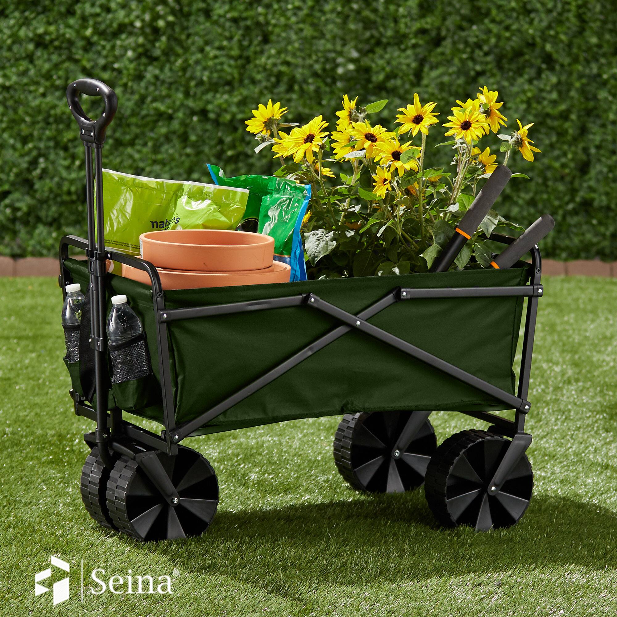 Alt View 2. SEINA - Seina 150lb Capacity Collapsible Steel Frame Outdoor Utility Wagon Cart, Green - Green.