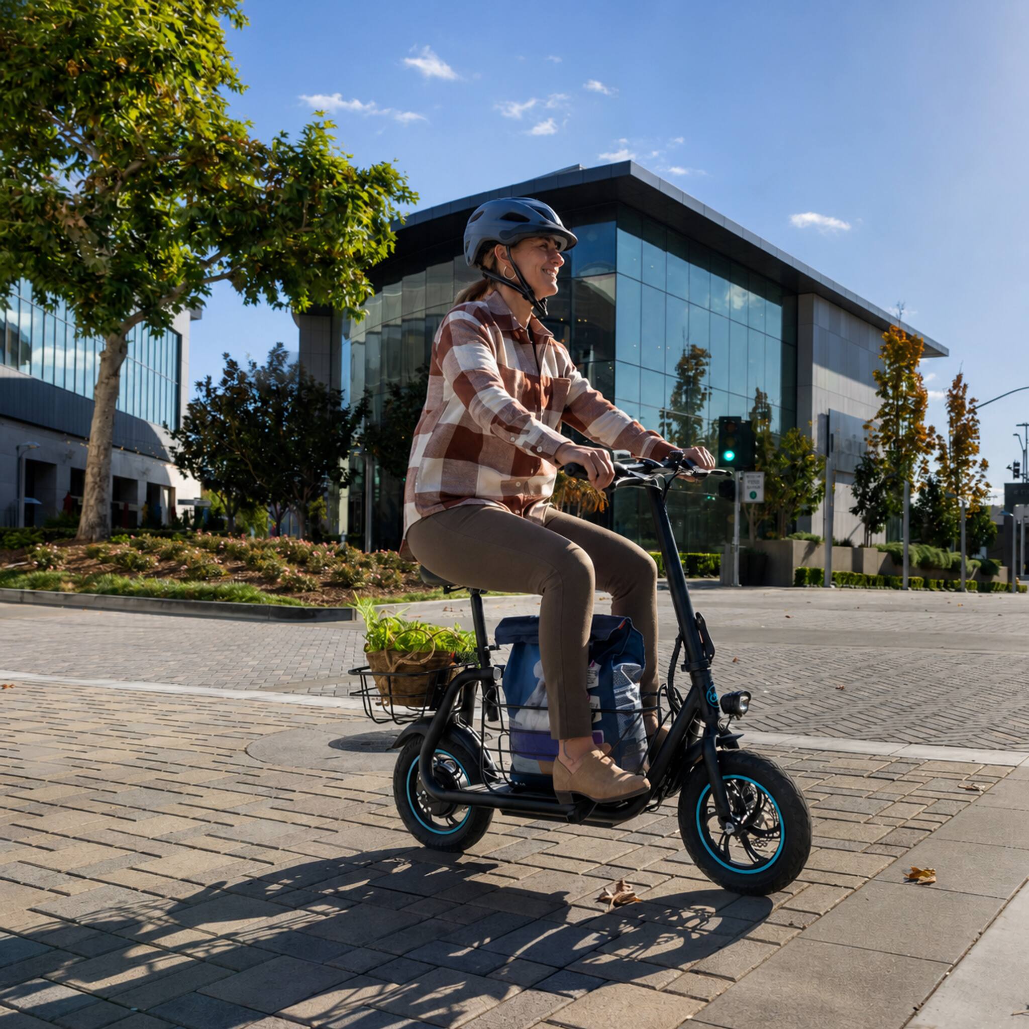 Alt View 2. MIHOVER - 550W Electric Scooter with Seat for Adults, 18.6MPH, 12-Inch Tires, 36V 7.8Ah Battery, Detachable Baskets, UL Certified - Black.