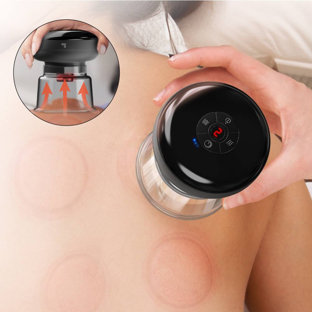 Angle. Sharper Image - Pulse Cupping Multifunction Massager, Includes 2 Cups, Air Filters, & USB-C Cable - Black.