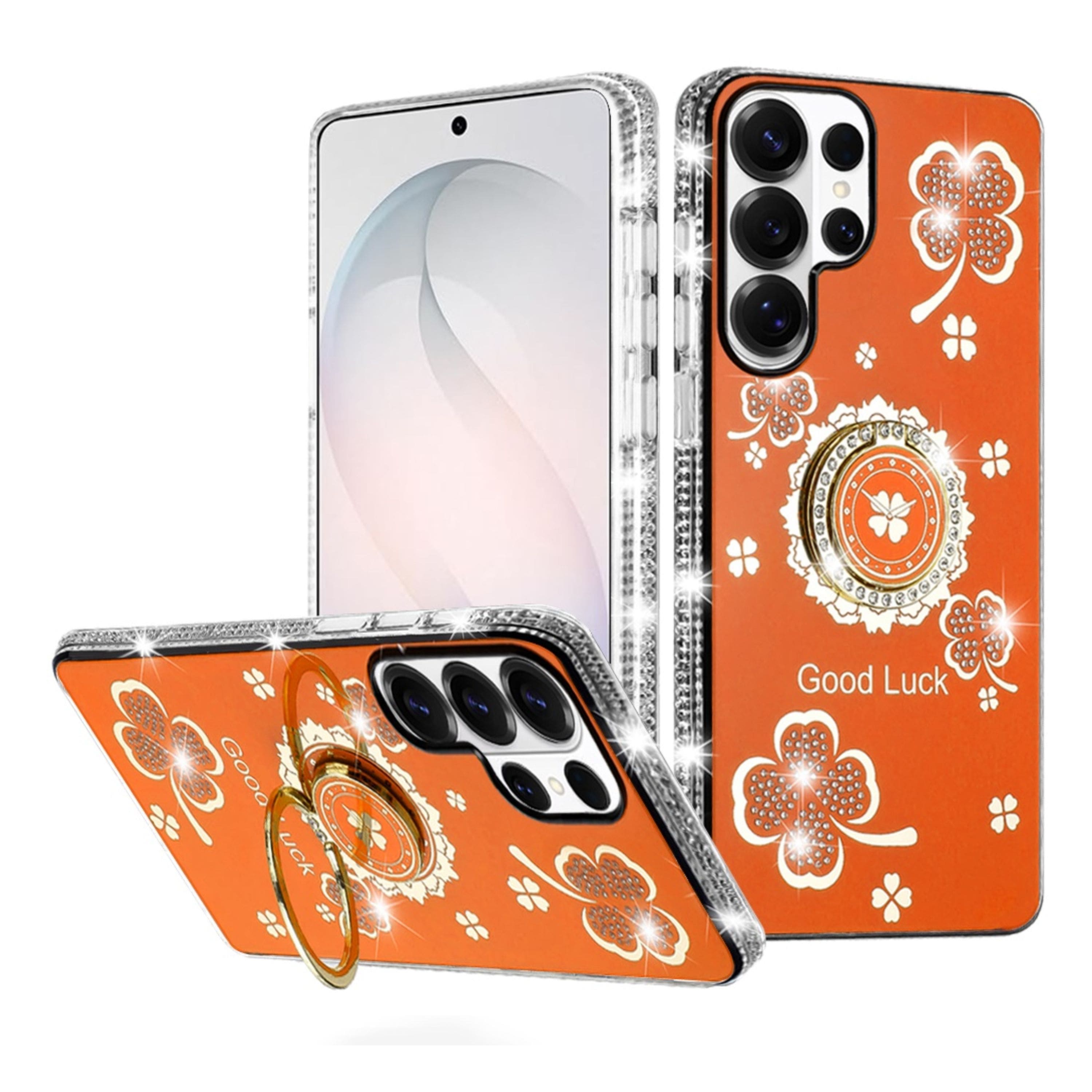 Kitcheniva - Crystal Studded Ring Stand Bling Phone Case With Tempered Glass For Samsung Galaxy S26 Ultra - Cosmic Orange price history on PriceWatchPro