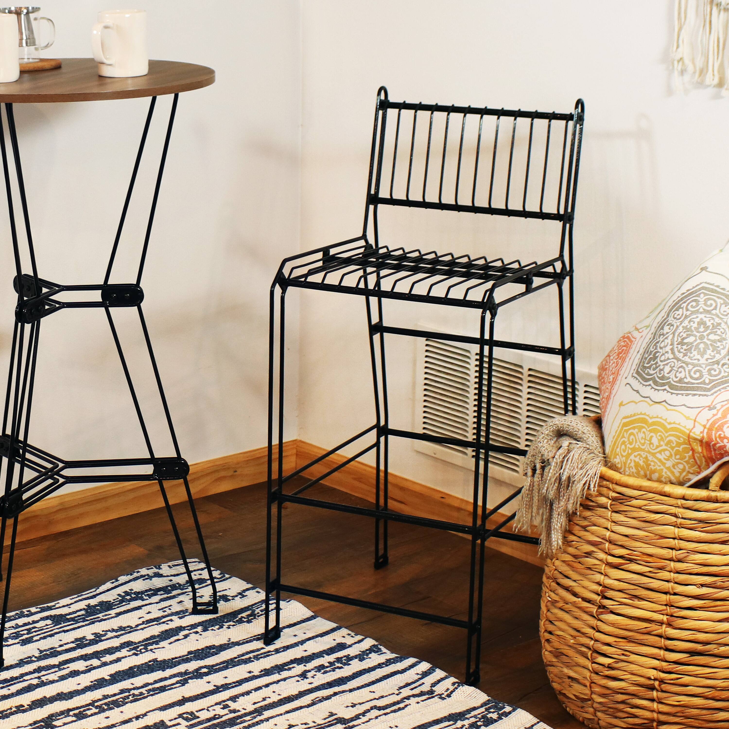 Alt View 4. Sunnydaze - Steel Wire Indoor and Outdoor Bar Chair - Black.