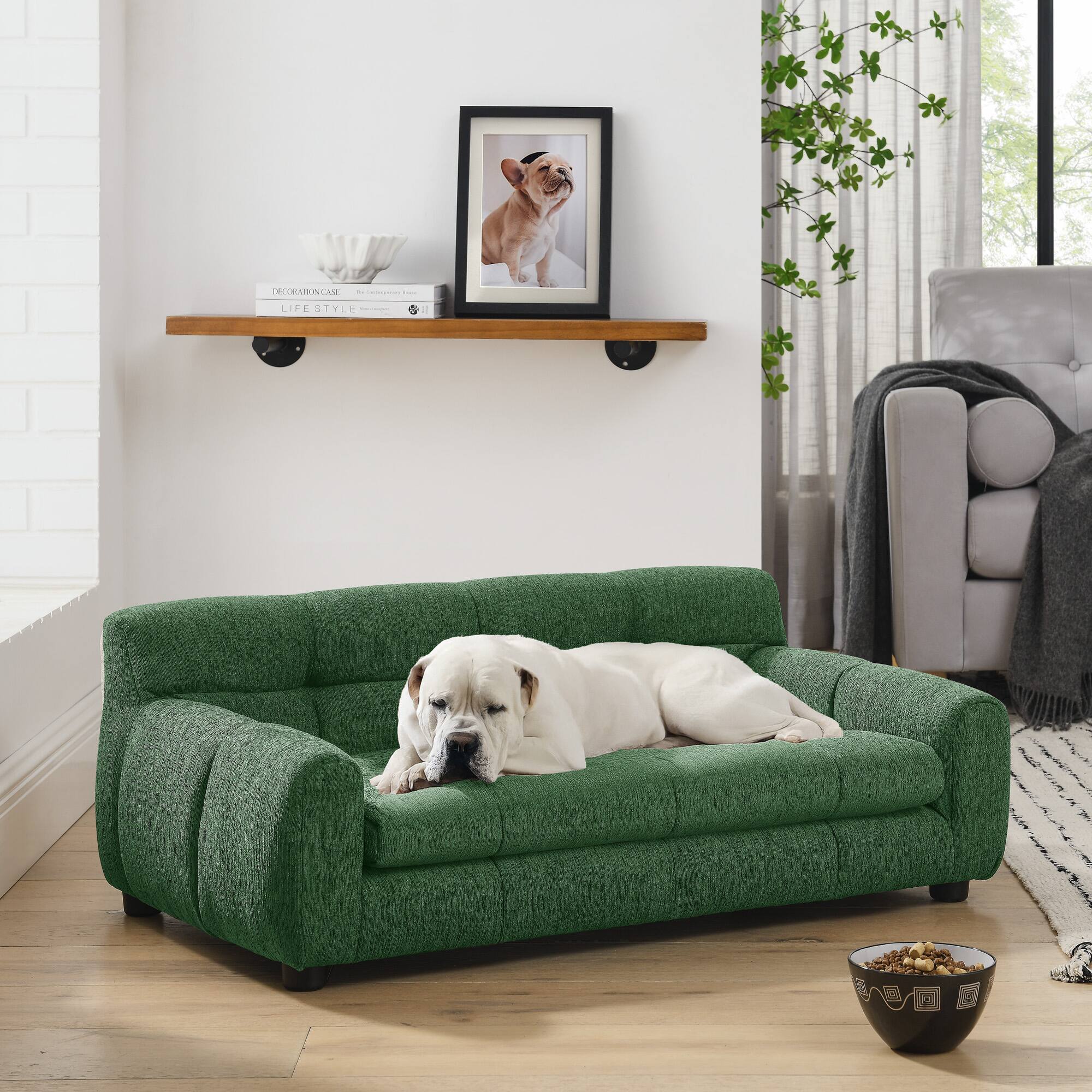 Siljoy - Linen Pet Sofa with Armrests & Backrest, Modern Dog Bed for Small/Medium Dogs, Durable & Comfortable - Green