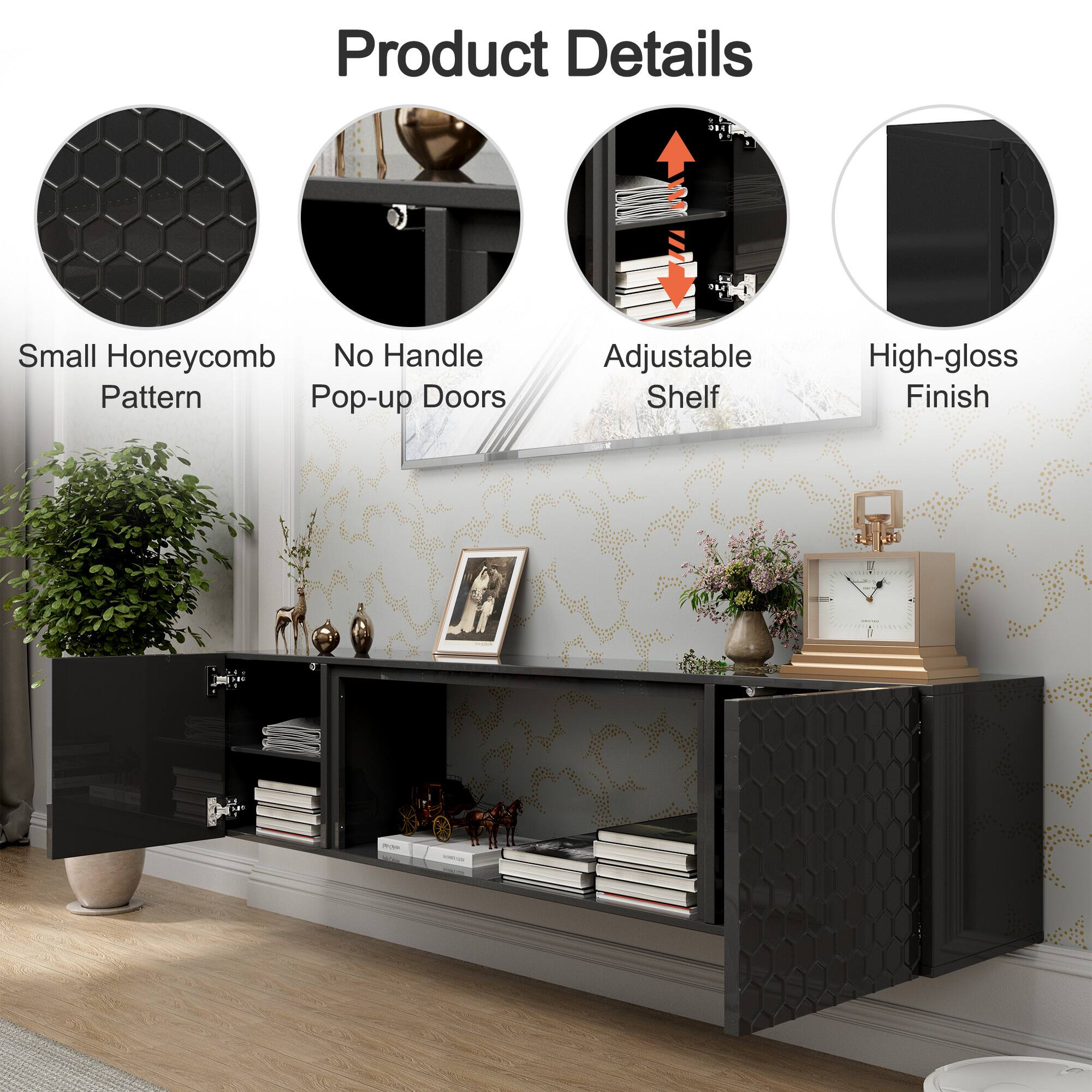 Product Details

- Small Honeycomb Pattern
- No Handle Pop-up Doors
- Adjustable Shelf
- High-gloss Finish