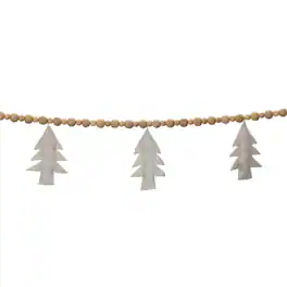 BreeBe - Wood Beaded Wool Tree Garland (Set of 2) - White, Brown