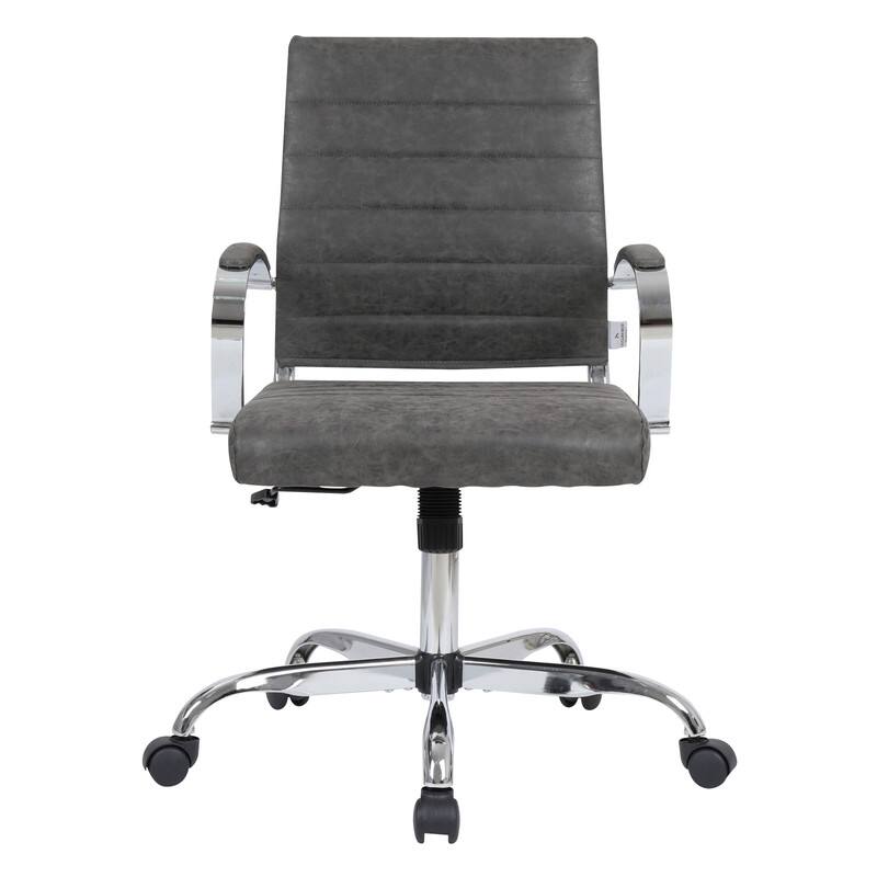 Left. LeisureMod - Benmar Modern Leather Office Desk Chair with Ribbed Seat Design and Steel Frame Computer Chair - Charcoal.