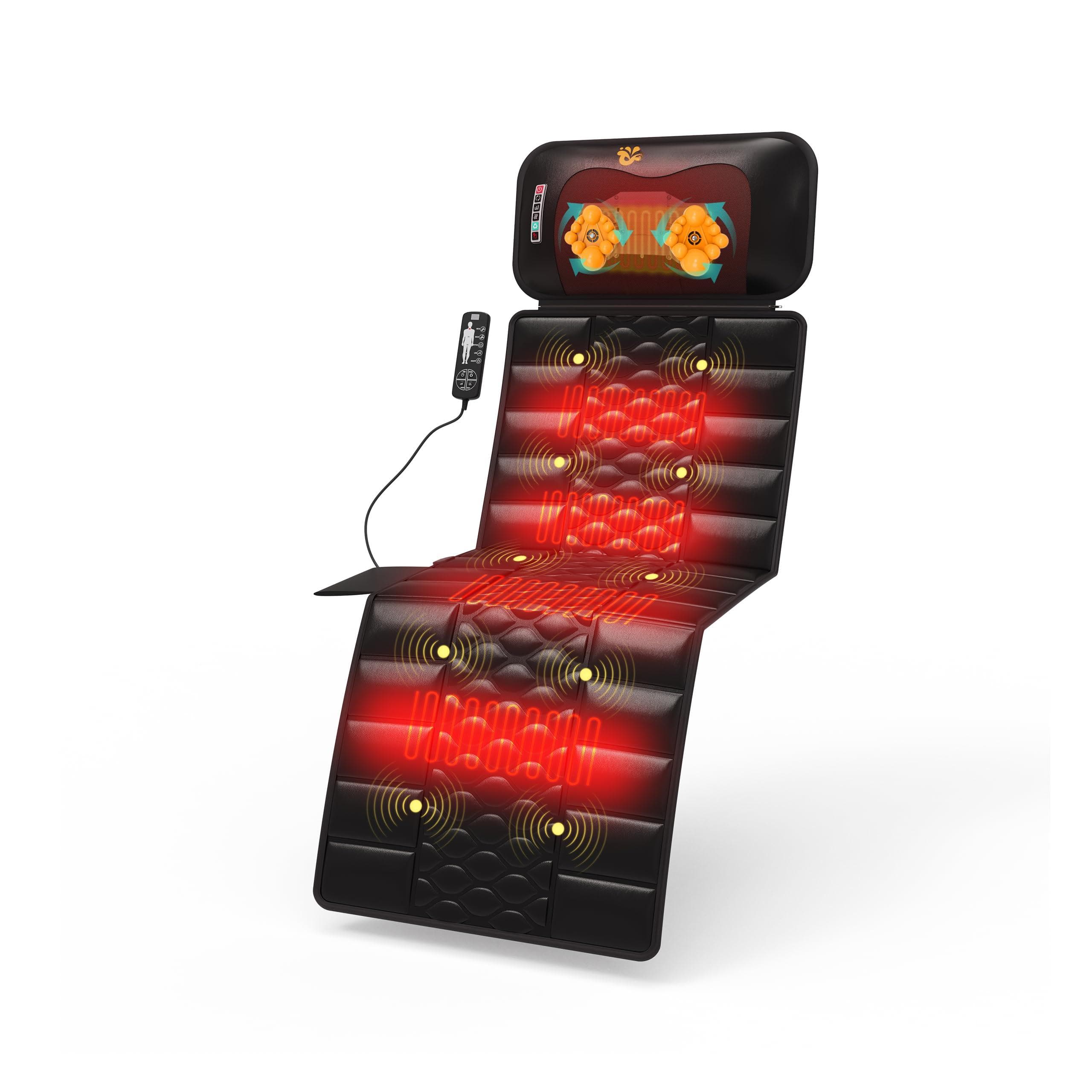 Live At Space - 10-Motor Heated Vibration Massage Mat, 9 Modes & Speeds, Foldable Full Body Pad with Neck Heat, Auto Shut-Off - 642146679285