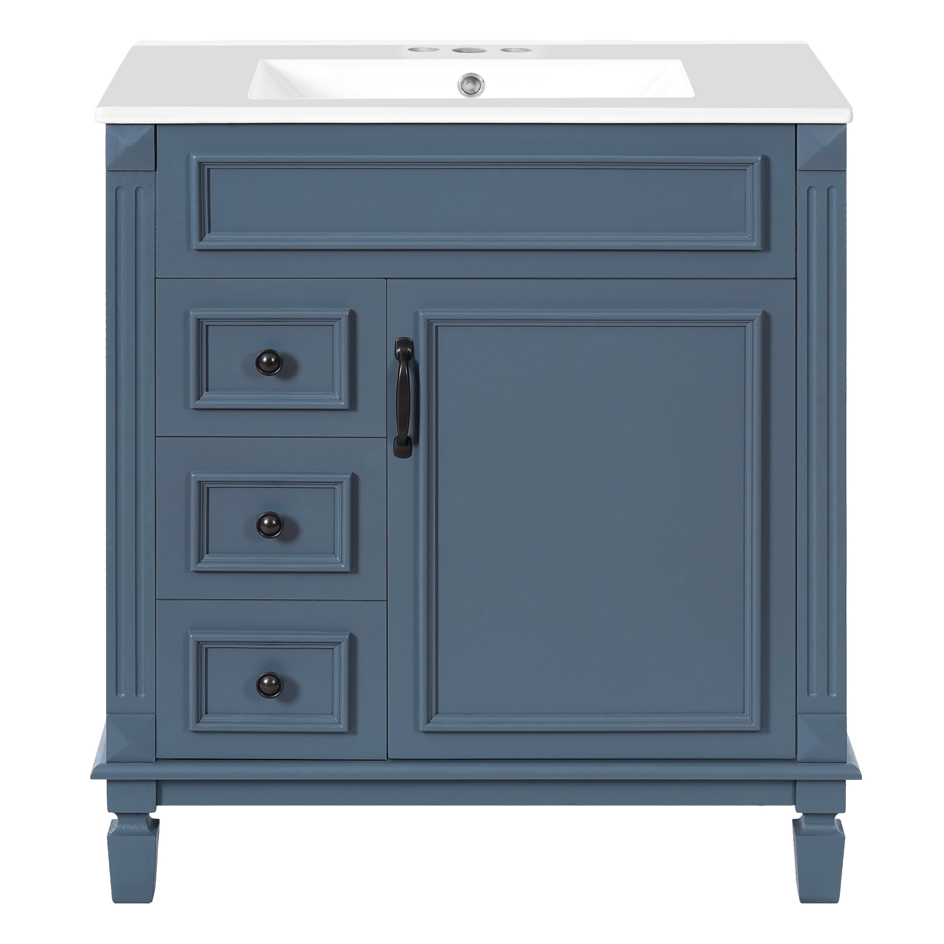Boyel Living - 30 Inch Bathroom Vanity with Ceramic Sink and Storage Cabinet - Blue