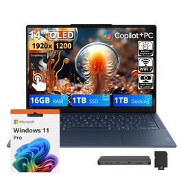 Lenovo - Upgraded - Yoga Slim 7x 14" 2K OLED Touch Laptop,Snapdragon X2 Plus,16GB RAM,1TB SSD+1TB Dock,Backlit,Win 11 Pro - Cosmic Blue