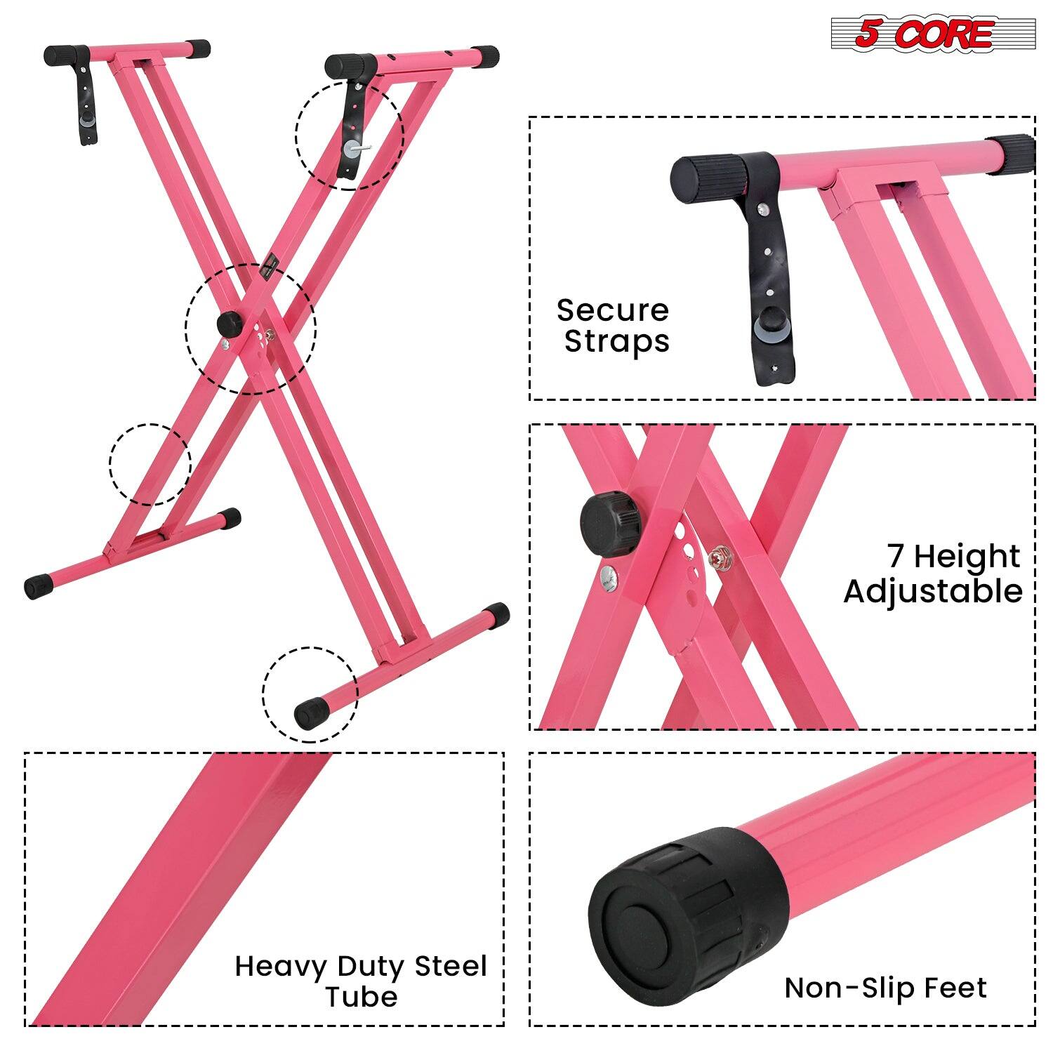 5 CORE, Secure Straps, 7 Height Adjustable, Heavy Duty Steel Tube, Non-Slip Feet