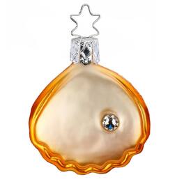 Inge Glas - Sea Shell with Pearl German Glass Christmas Ornament FREE BOX 2.4 Inch - Orange