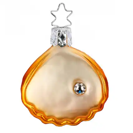 Front. Inge Glas - Inge Glas Sea Shell with Pearl German Glass Christmas Ornament FREE BOX 2.4 Inch - Orange.