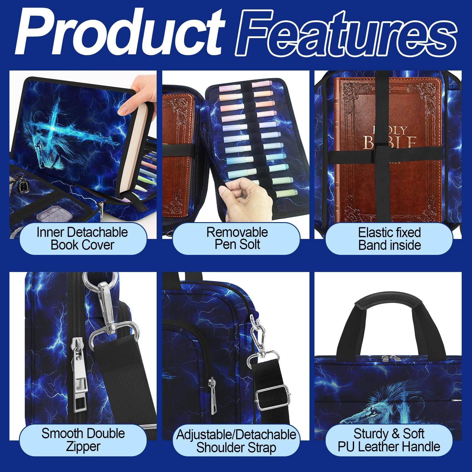 Product Features

- Inner Detachable Book Cover
- Removable Pen Slot
- Elastic Fixed Band inside
- Smooth Double Zipper
- Adjustable/Detachable Shoulder Strap
- Sturdy & Soft PU Leather Handle