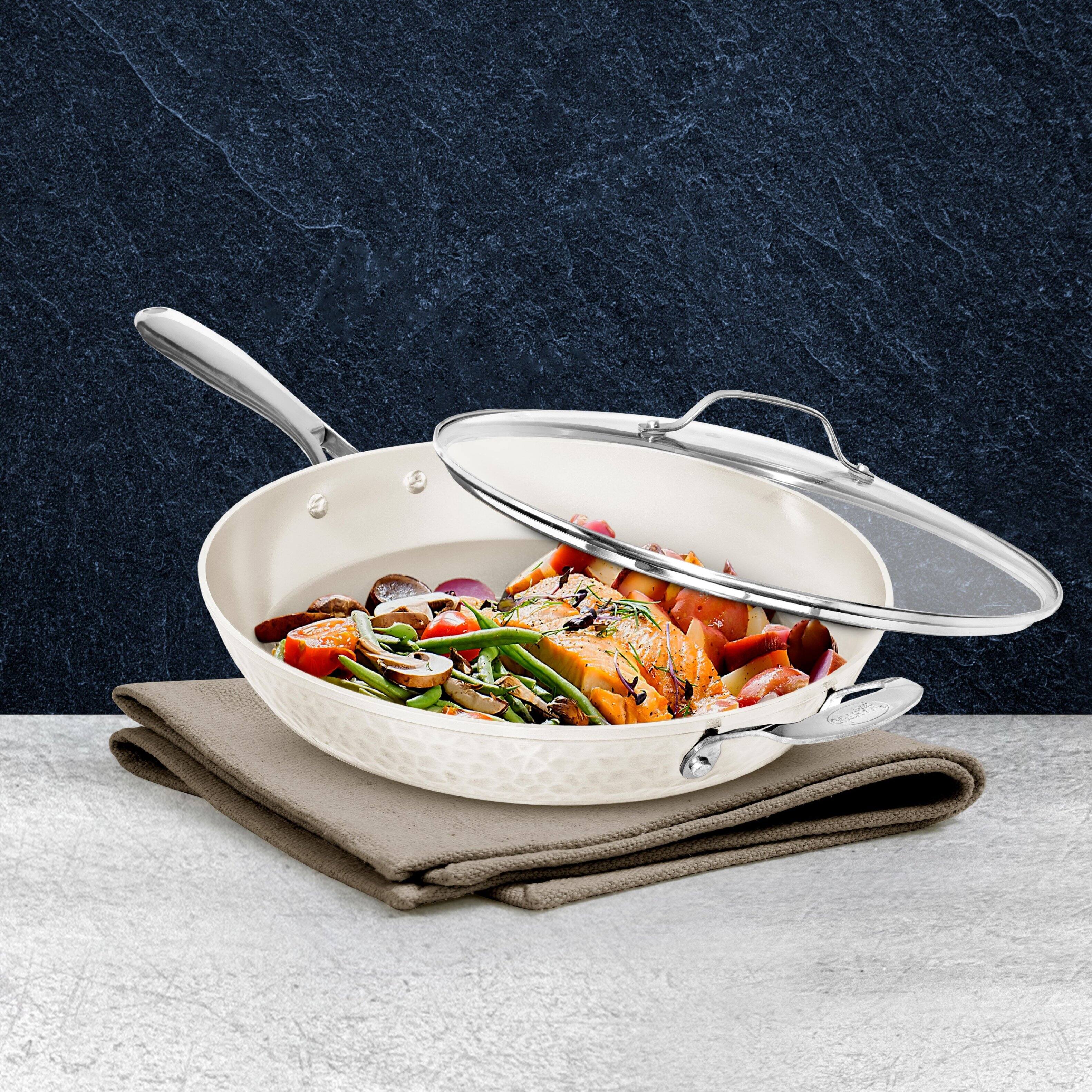 Alt View 2. Gotham Steel - Gotham Steel Hammered Cream 14'' Ultra Ceramic Nonstick Fry Pan with Lid - Cream.