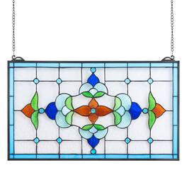 VEVOR - Stained Glass Window Panel, 26 x 16 in, Tiffany Style Hanging Transom Window Panel with Chain - Multicolor
