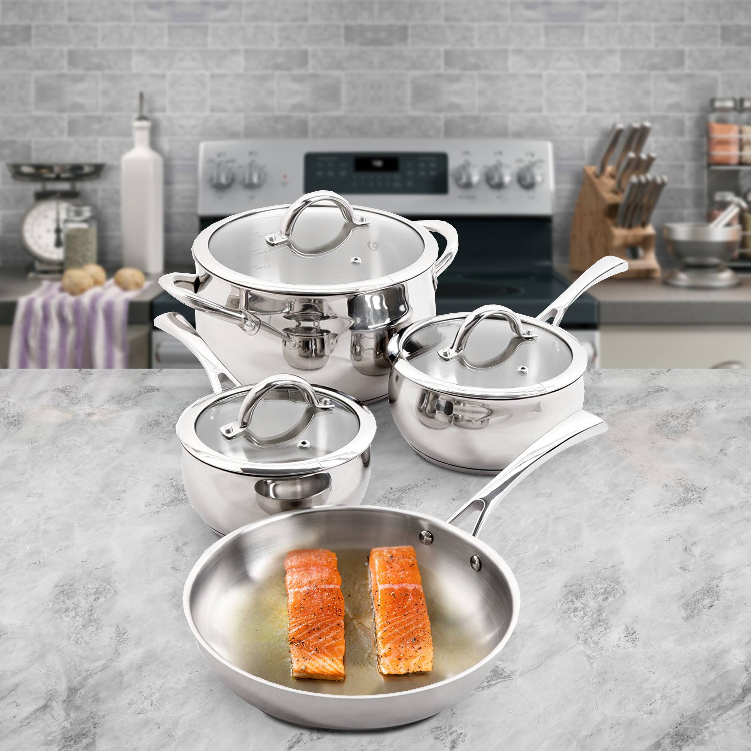 Alt View 1. Oster - Oster Derrick 7 Piece Stainless Steel Cookware Set - Silver.