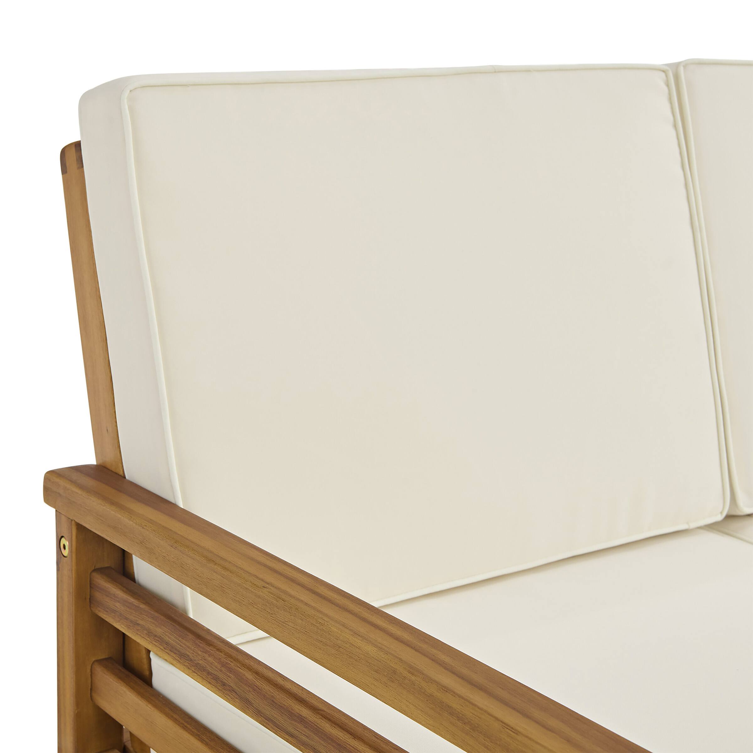 Angle. Alaterre Furniture - Okemo Acacia Wood Outdoor Couch - Wood with Cream.