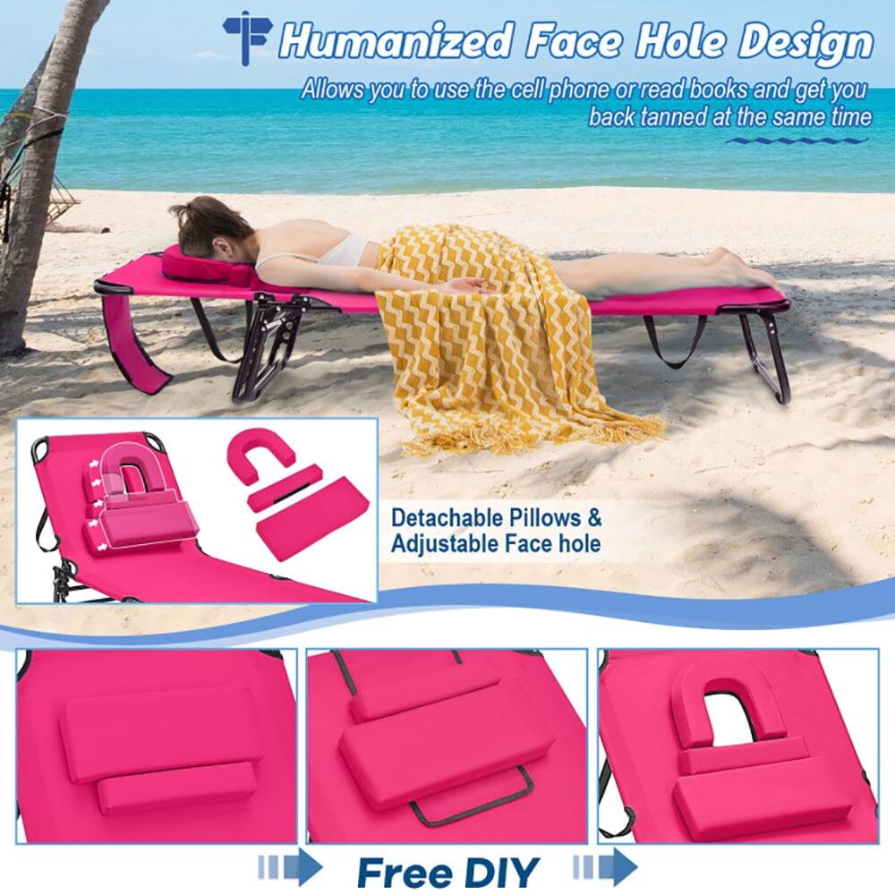 Humanized Face Hole Design  
Allows you to use the cell phone or read books and get your back tanned at the same time  

Detachable Pillows & Adjustable Face hole  

Free DIY
