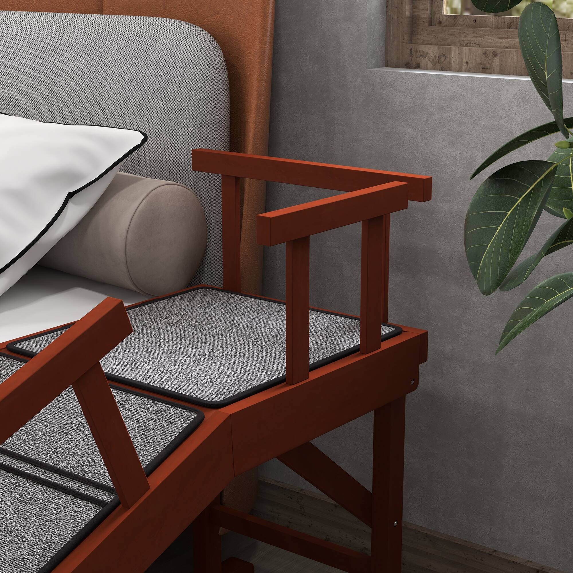 Alt View 5. Pawhut - Dog Ramp, Stairs for Small, Medium & Large Dogs, for Bed or Couch, Removable Guardrails, Non-Slip, 60" Long - Brown.