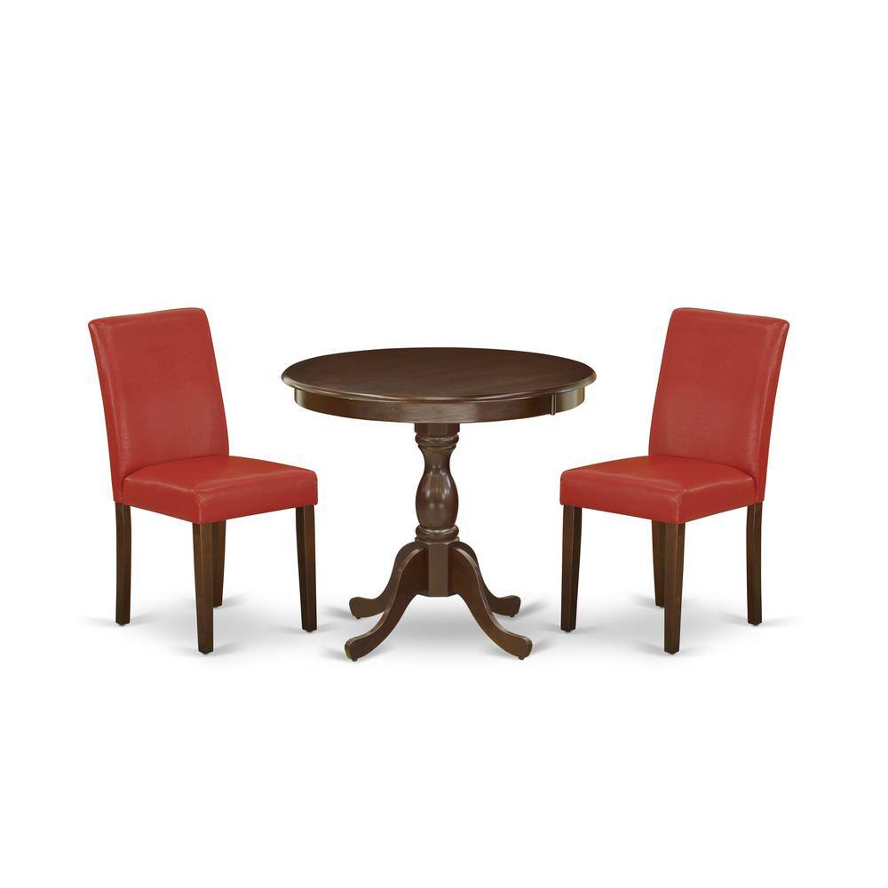 Left. East West Furniture - AMAB3-MAH-72 3 Piece Dining Table Set - 1 Kitchen Table and 2 Firebrick Red Dining Chairs - Mahogany Finish - Mahogany.