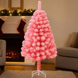 BreeBe - Artificial Christmas Tree with Snow Tips & Metal Stand – 4.5 to 7.5 FT - Pink