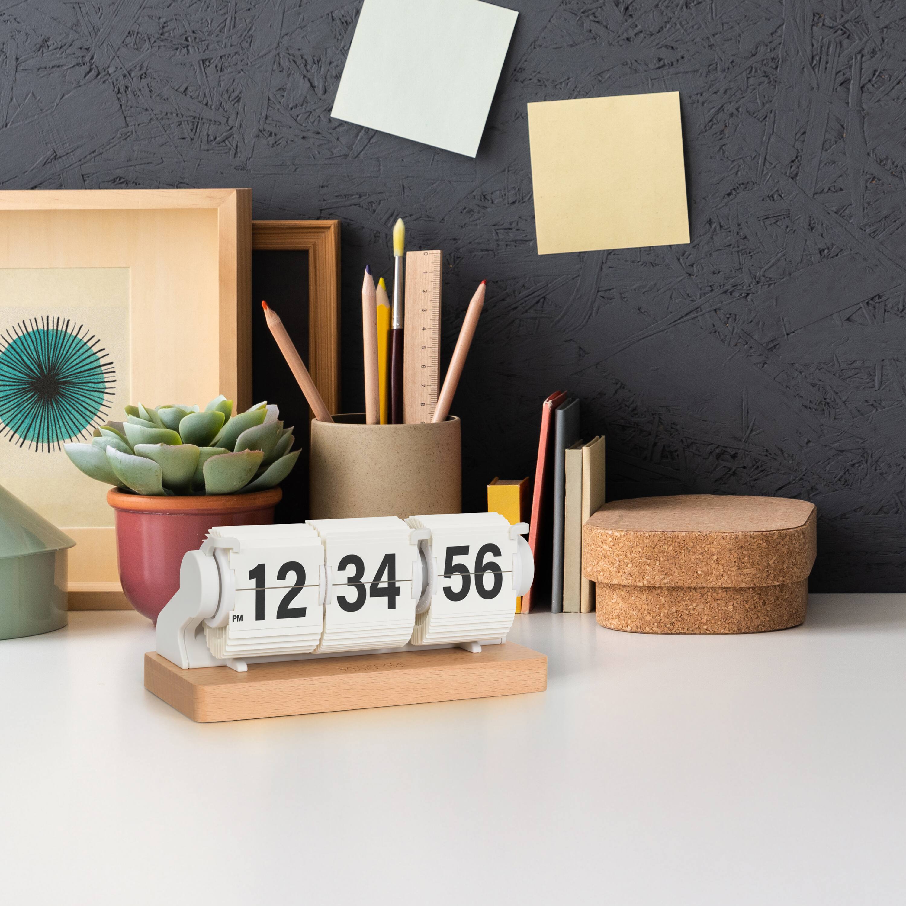 Alt View 5. La Crosse Clock Co. - Rollins Mechanical White Flip Analog Quartz Tabletop Clock - White.