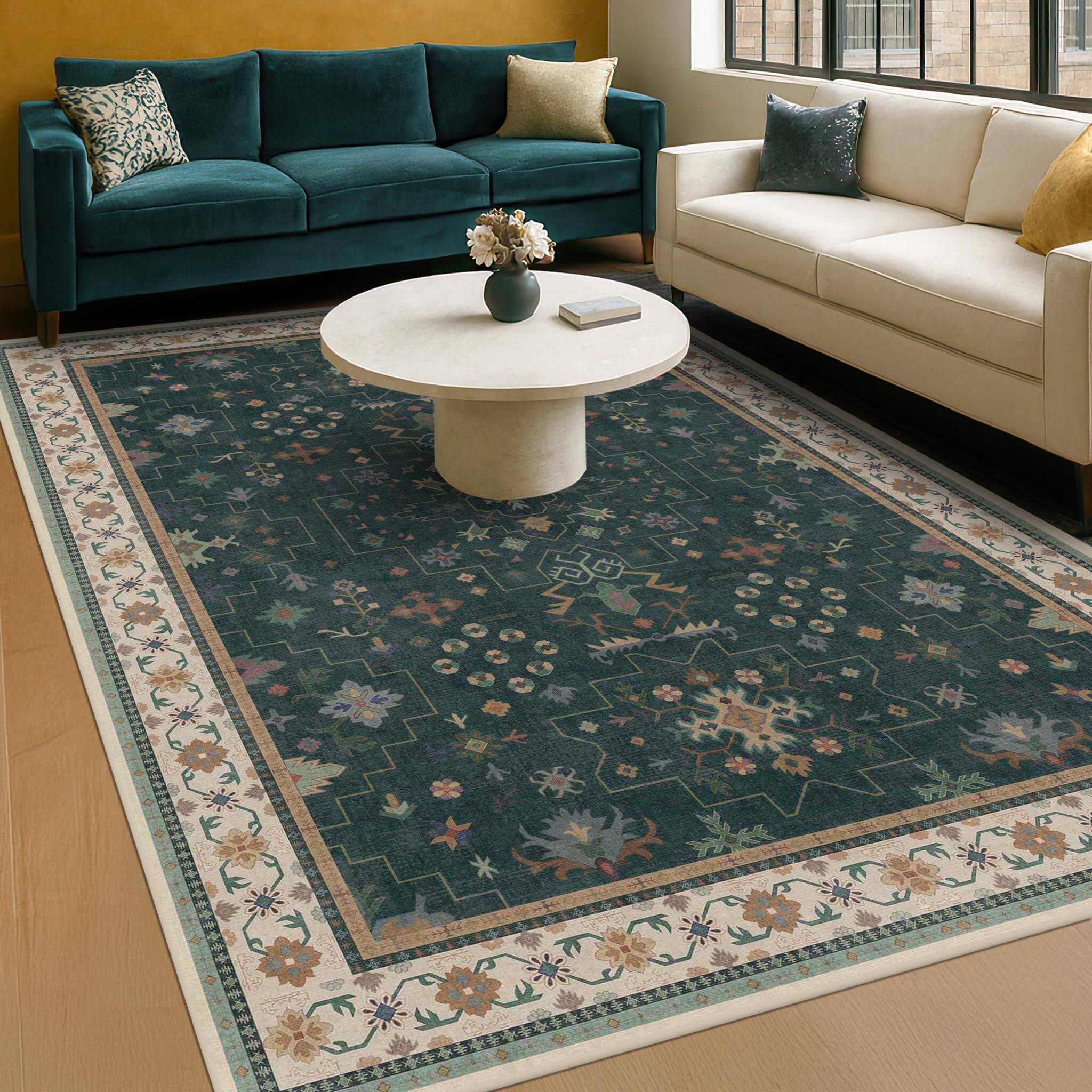 Front. PARKER SLATER - Black Washable 2x3 Entry Rug Small Rugs Entryway Kitchen Bathroom Door Mat Indoor Entrance Non Slip Rubber Backing St... - Dark Green.