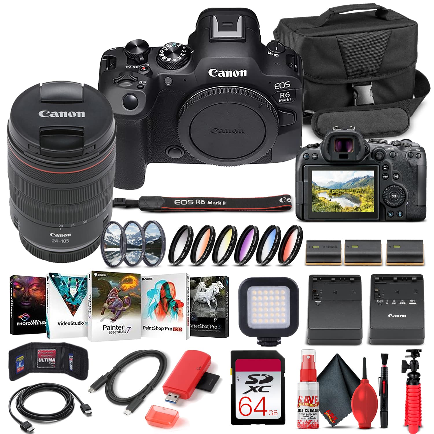 Canon - EOS R6 Mark II Mirrorless Camera with 24-105mm f/4 Lens 5666C011 - Advanced Bundle