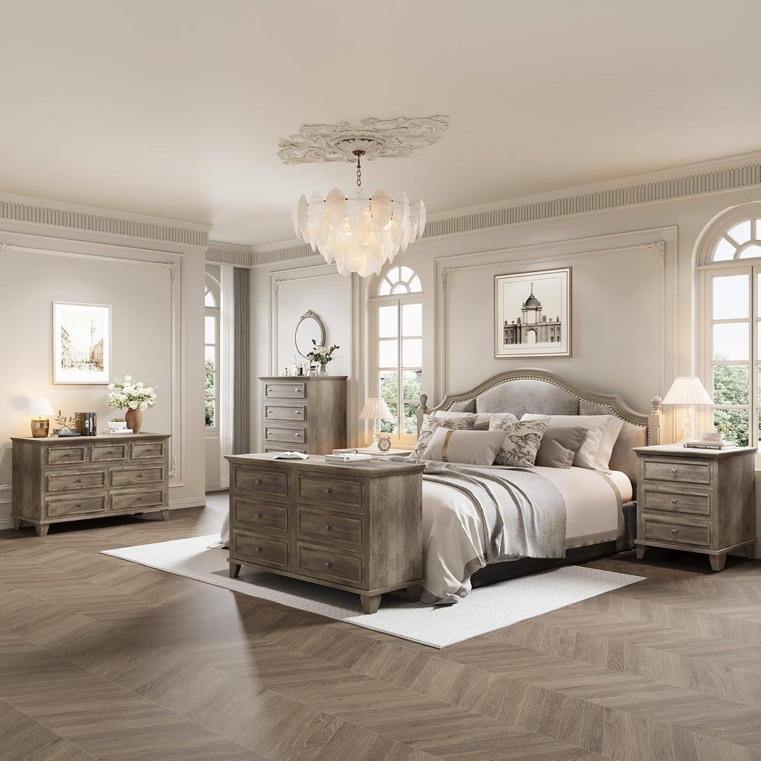 Alt View 4. GARVEE - 6 Drawer Dresser, Wooden Storage Chest of Drawers with Exquisite Metal Handles, Large Wide Dresser TV Stand - Grey.