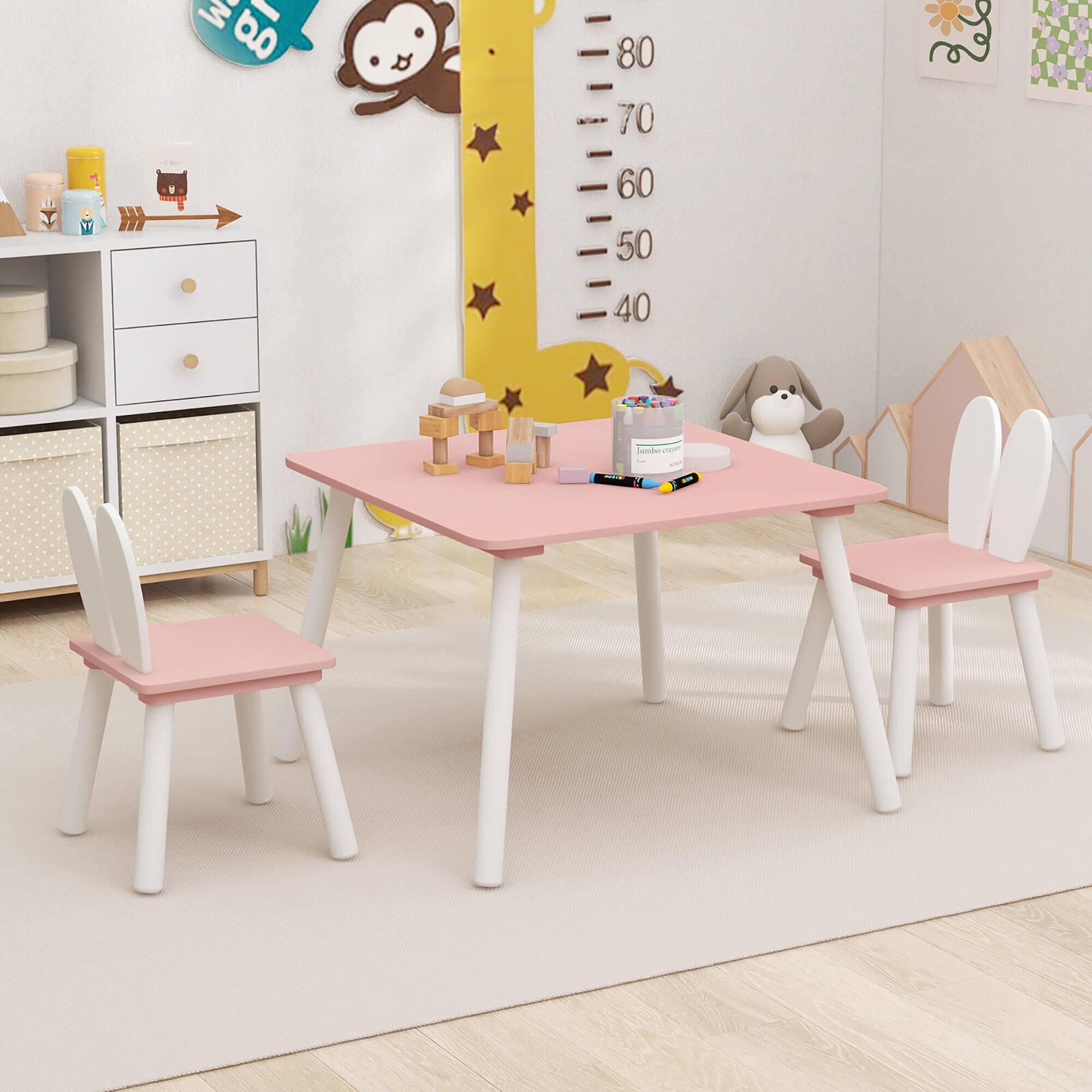 Alt View 4. Gymax - Gymax 3 Pieces Kids Table & Chairs Set Children Wooden Furniture Set w/ Solid Wood Legs Pink - Pink.
