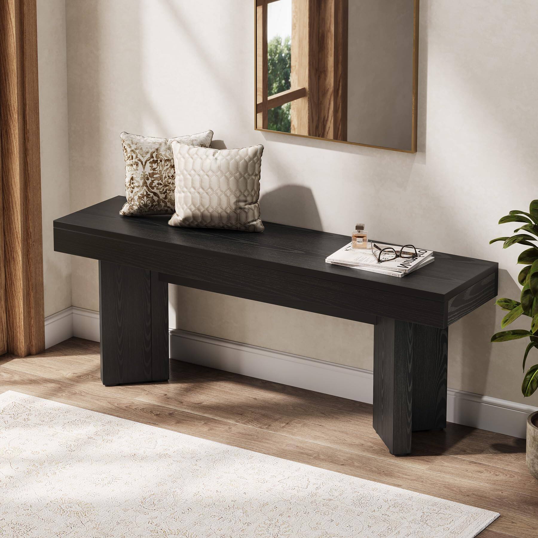 Alt View 3. Tribesigns - Farmhouse Wooden Dining Bench - Black.