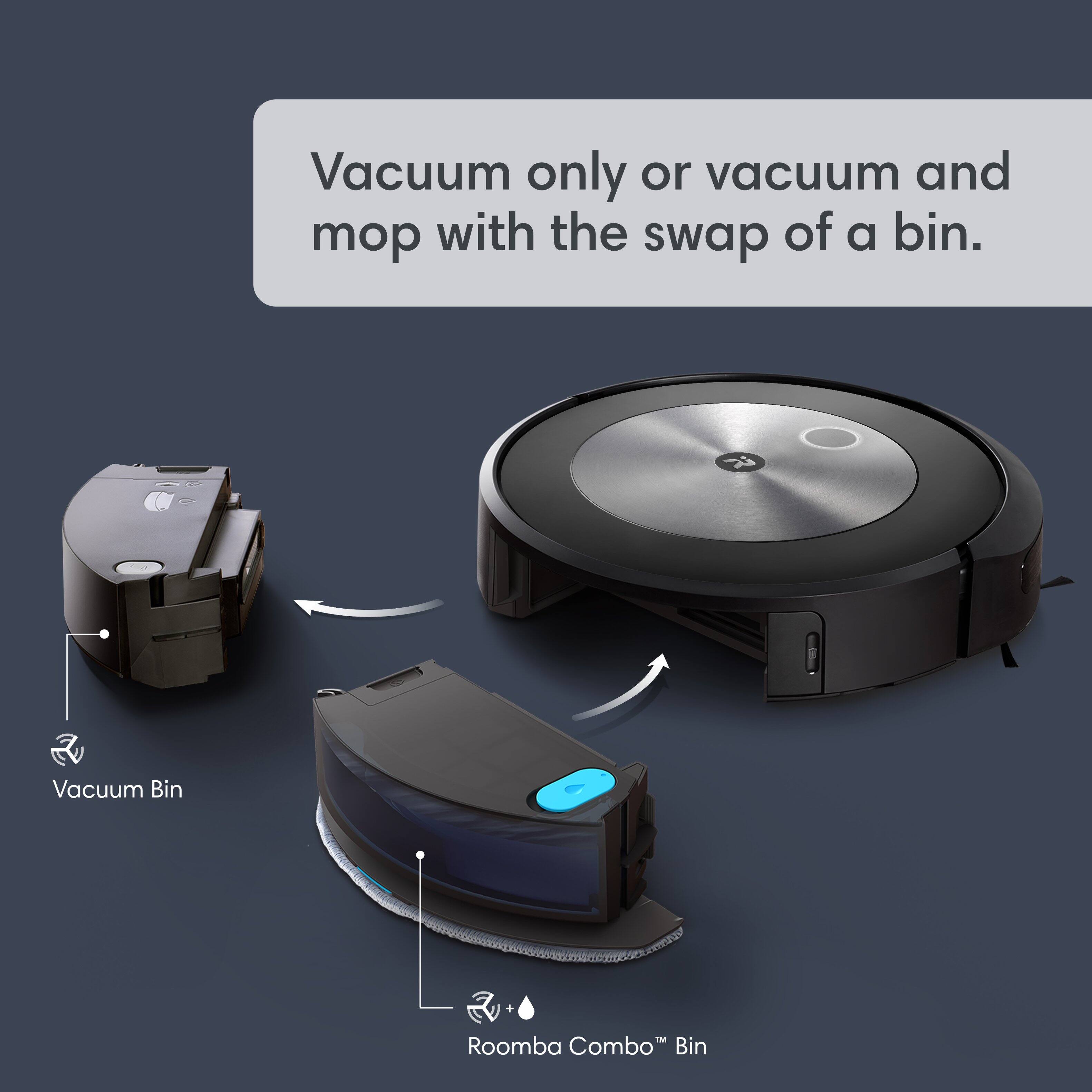 Vacuum only or vacuum and mop with the swap of a bin. 2 Vacuum Bin + Roomba Combo Bin