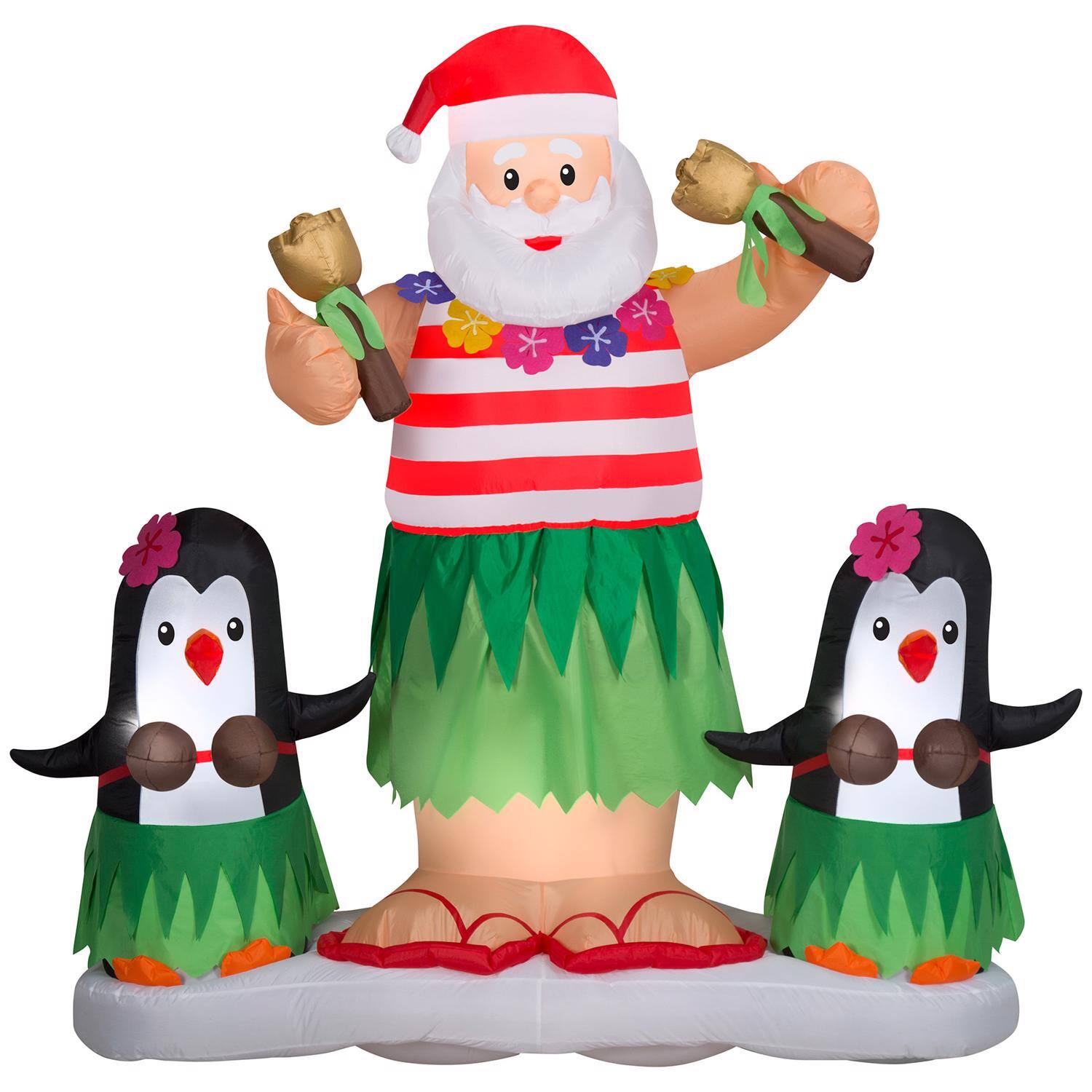 Front. Gemmy - Gemmy Airblown Animated Hula Santa Dance/Penguin Scene 5.5 ft. Inflatable - Multicolored.