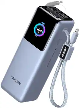 UGREEN - Nexode 200W 25,000mAh Power Bank with 2 Built-in Cables, Portable Charger for Laptops, Tablets, Cell Phones, and More - Silver