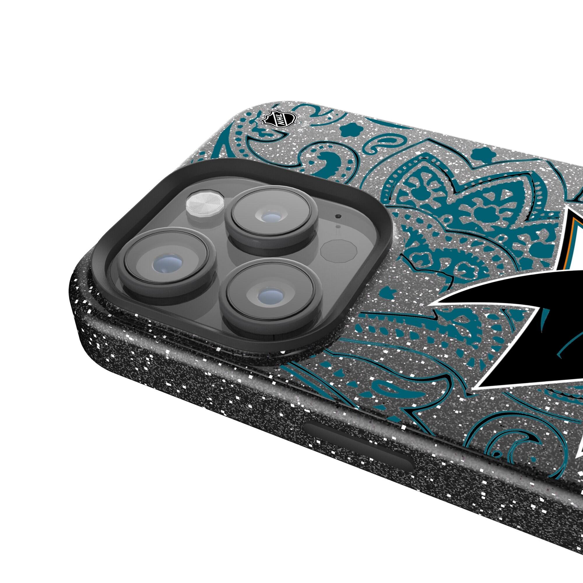 Alt View 3. Keyscaper - Black San Jose Sharks Paisley Bling iPhone Case - 14 Plus - Black.