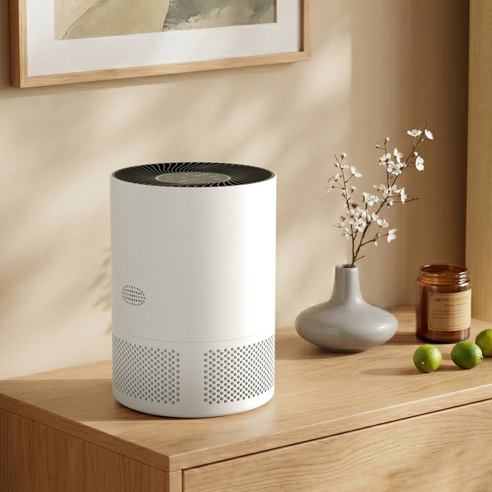 Angle. Topteng - PJ01 H13 HEPA Air Purifier for the Bedroom, Quiet at 23 dB with App -Covers 320 sq. ft., Filters Dust, Smoke, Pet Dander - White.