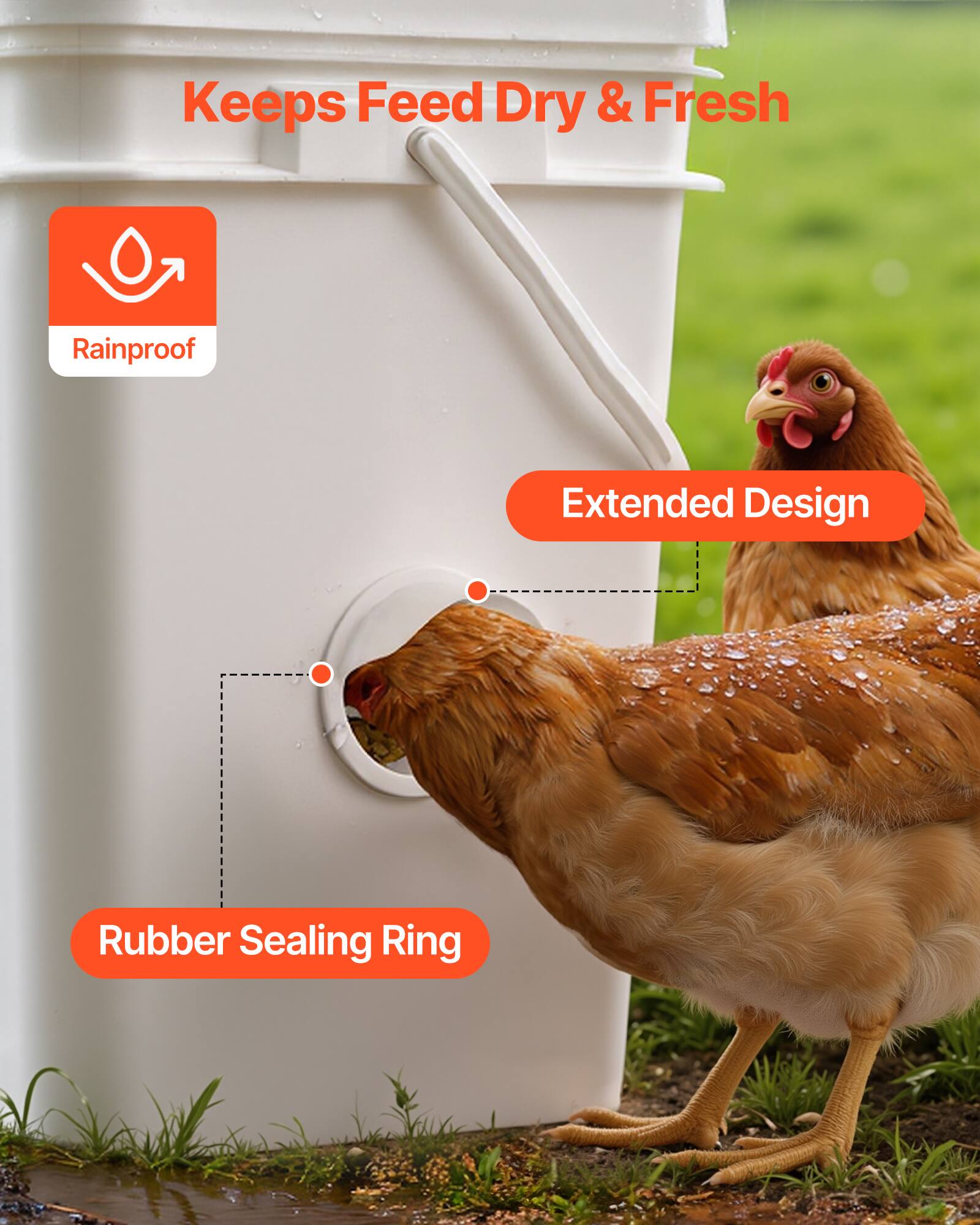 Keeps Feed Dry & Fresh  
Rainproof  
Extended Design  
Rubber Sealing Ring