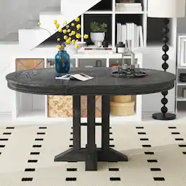 Loheer - Extendable Dining Table, Round Farmhouse Table for Kitchen and Dining Room - Black