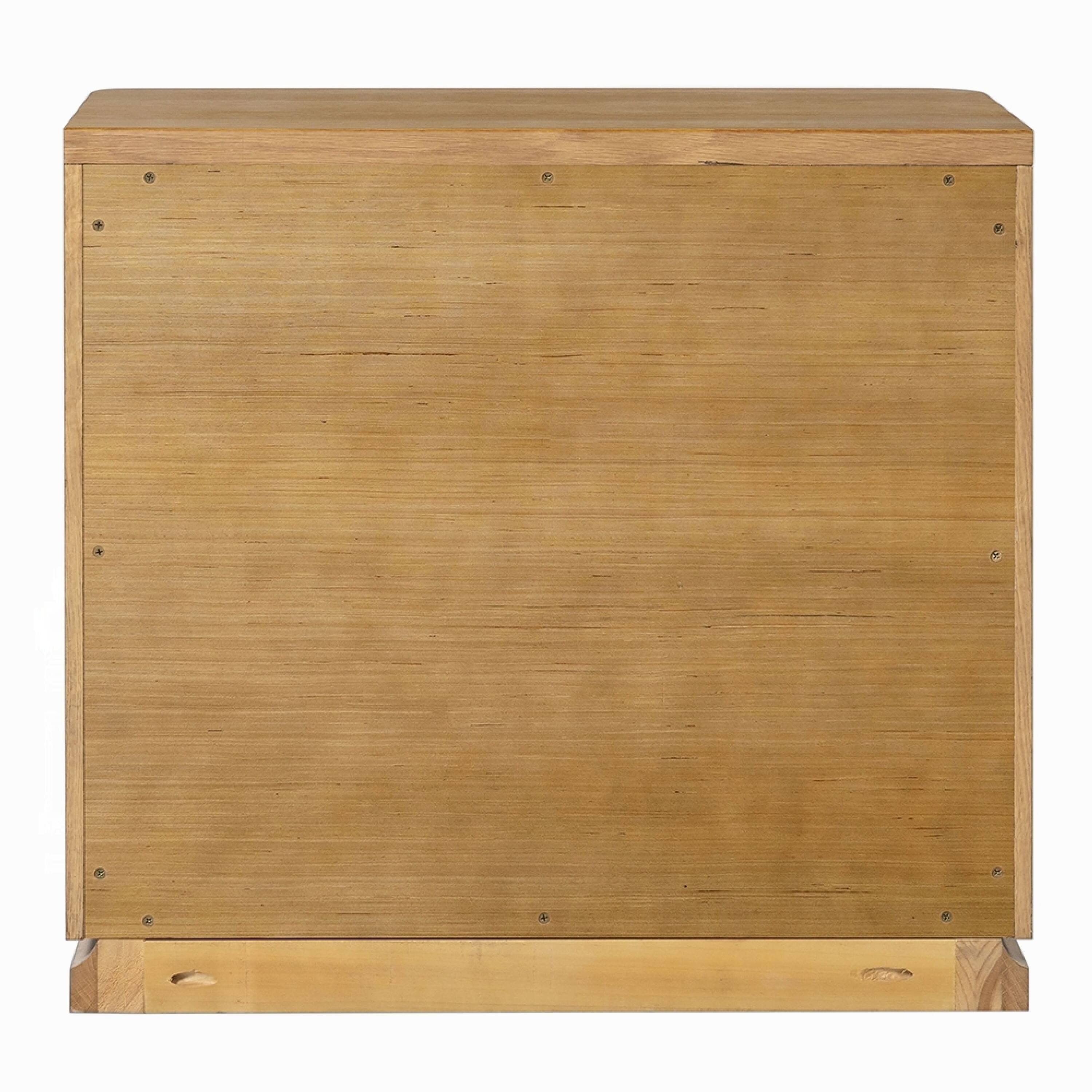 Back. Manhattan Lane - Sery 3 Drawer Nightstand, Minimalist Lip Handles, Wood 26 Inch - Oak Brown.