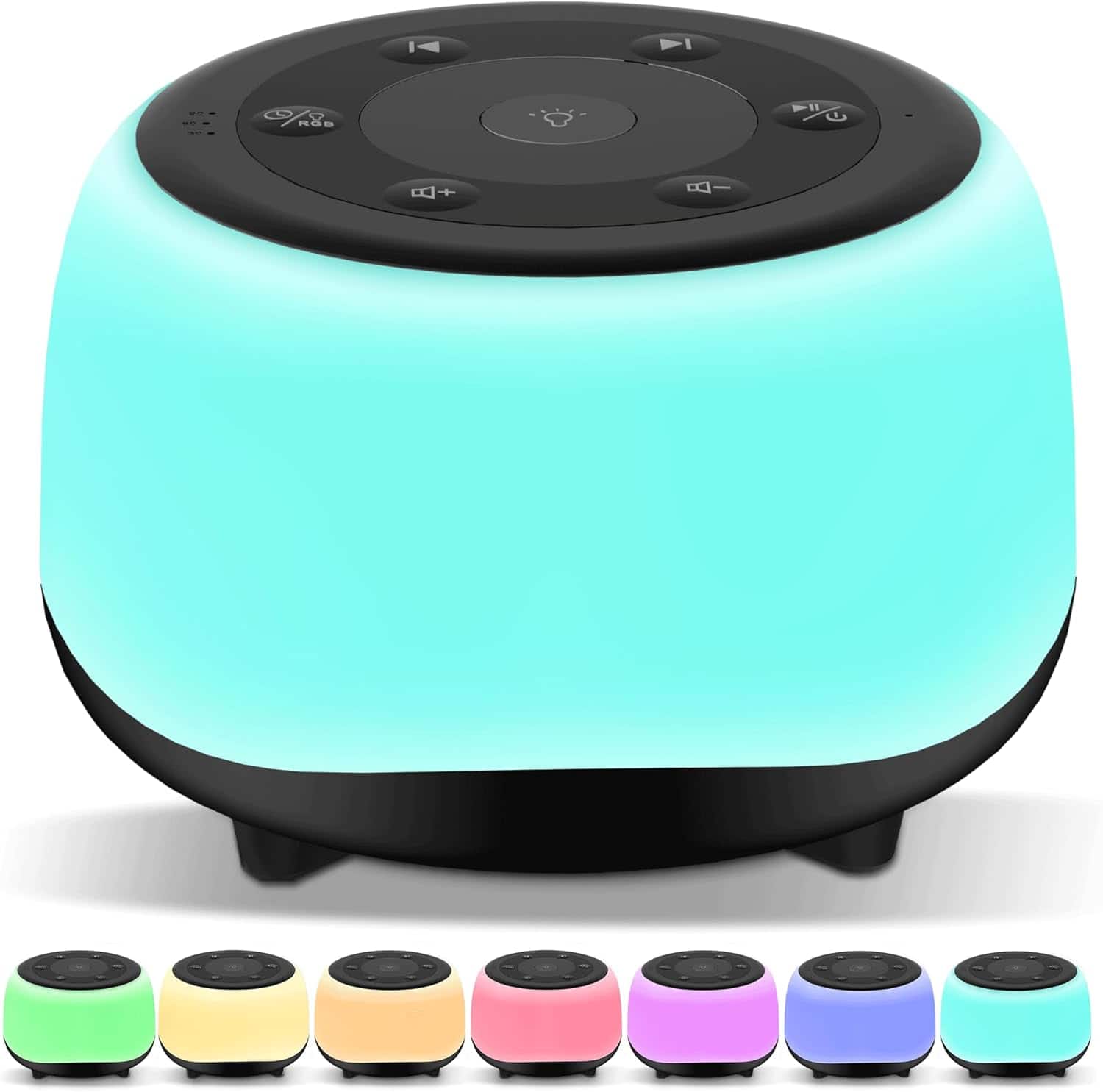 FINEAK - White Noise Sound Machine with 7 Colors Night Light 34 Soothing Sounds - Black