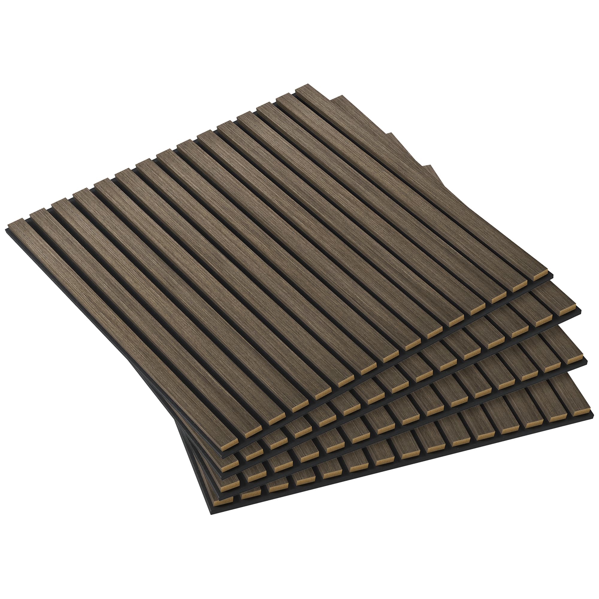 Front. Homcom - 4-Pack 24"x24" Faux Wood Acoustic Panels - 3D Peel-Stick Wall & Ceiling Tiles, Sound Absorbing Slat Decor​ - Walnut.