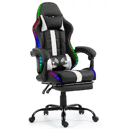 U-HOMY - High-Back RGB LED Gaming Chair with Upgraded Lumbar Massager & Footrest, Ergonomic Reclining Computer Chair - White