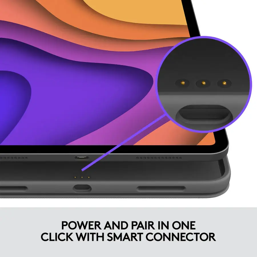 The text on the image reads: "Power and pair in one click with smart connector."