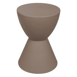 LeisureMod - Boyd Modern Round Hourglass Accent Side Table, Drum Storage Table with Ribbed Base for Indoor/Outdoor - Taupe