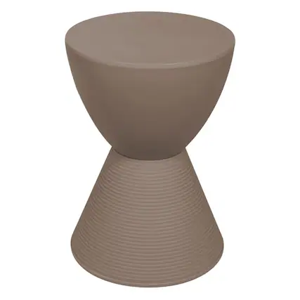 Front. LeisureMod - Boyd Modern Round Hourglass Accent Side Table, Drum Storage Table with Ribbed Base for Indoor/Outdoor - Taupe.