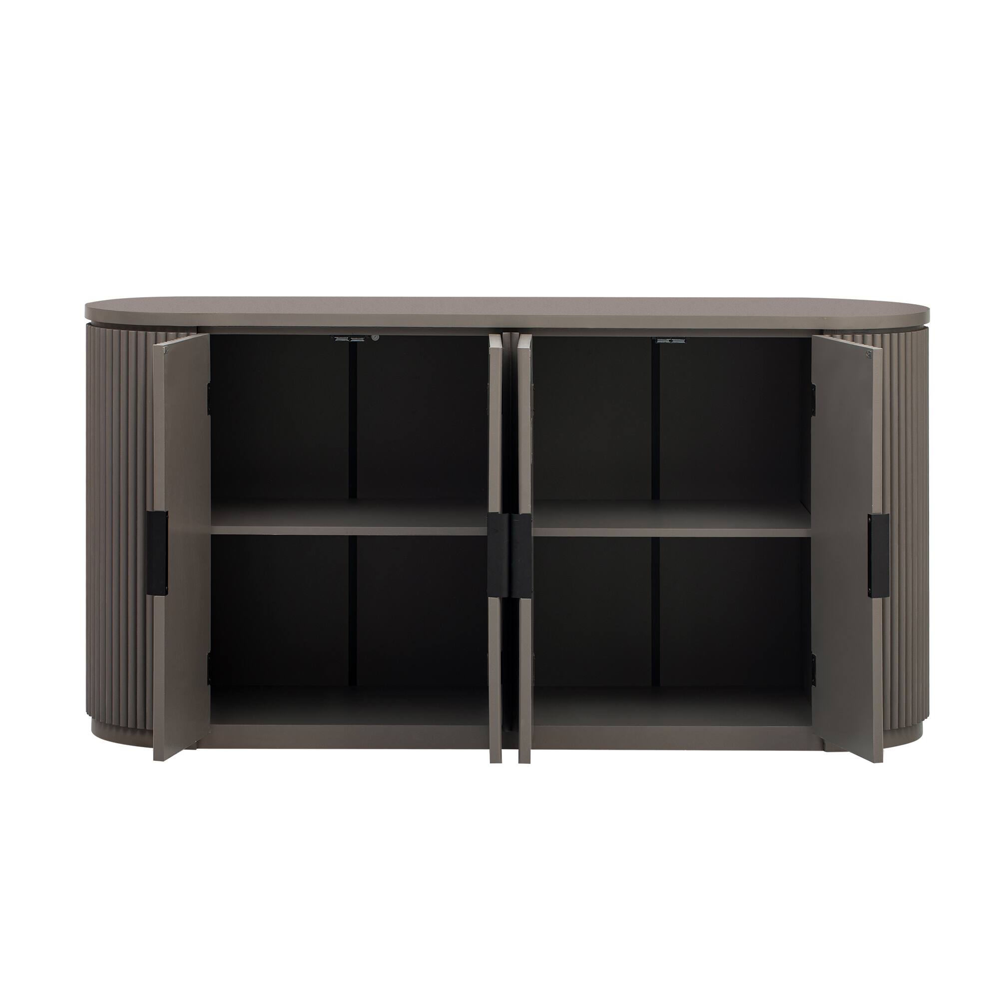 Alt View 2. TinyHomie - Vertical Striped Door Storage Cabinet with Metal Handles Adjustable Suitable for Study Entryway and Living Room - Brown.