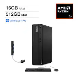 Lenovo - ThinkCentre M75s Mini Desktop (AMD Ryzen 5 Pro 5650G, 16GB DDR4, 512GB PCIe SSD, Win 11 Pro) w/USB Hub - Black