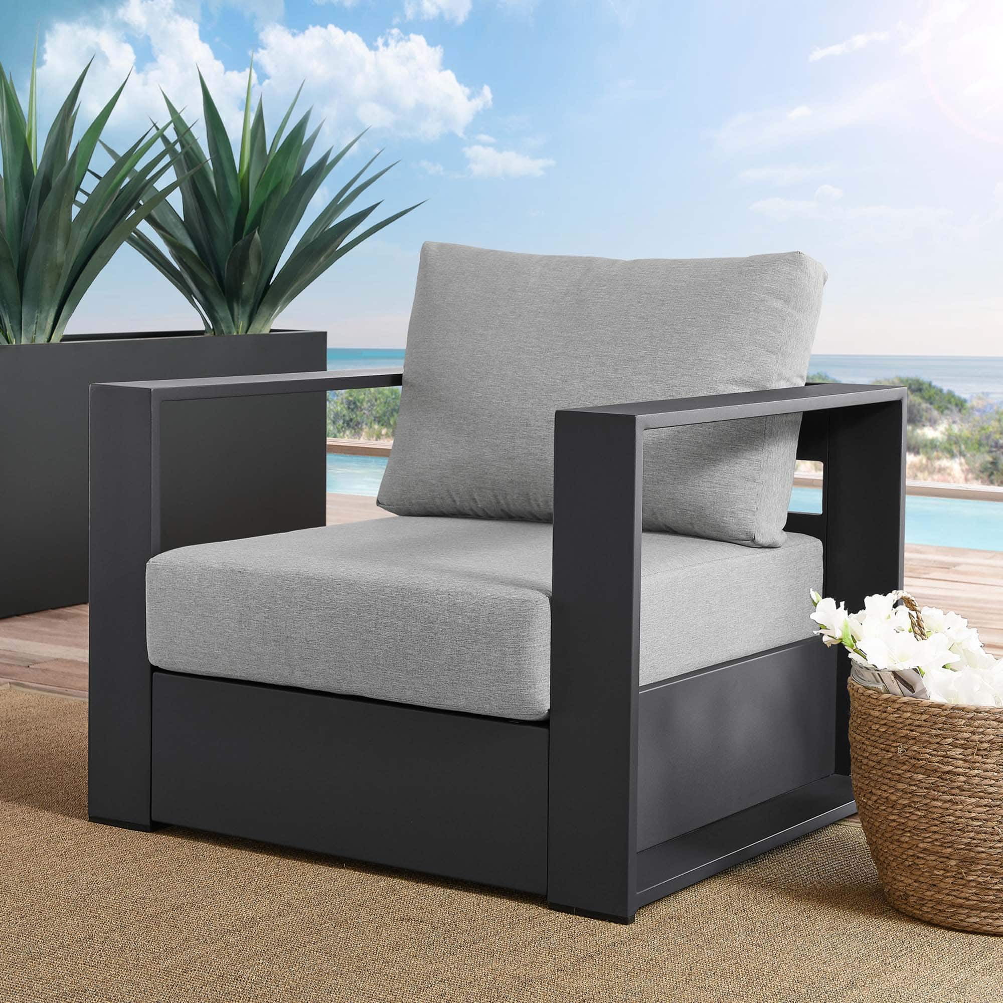 Tahoe Outdoor Patio Powder-Coated Aluminum Armchair by Modway - Gray Gray