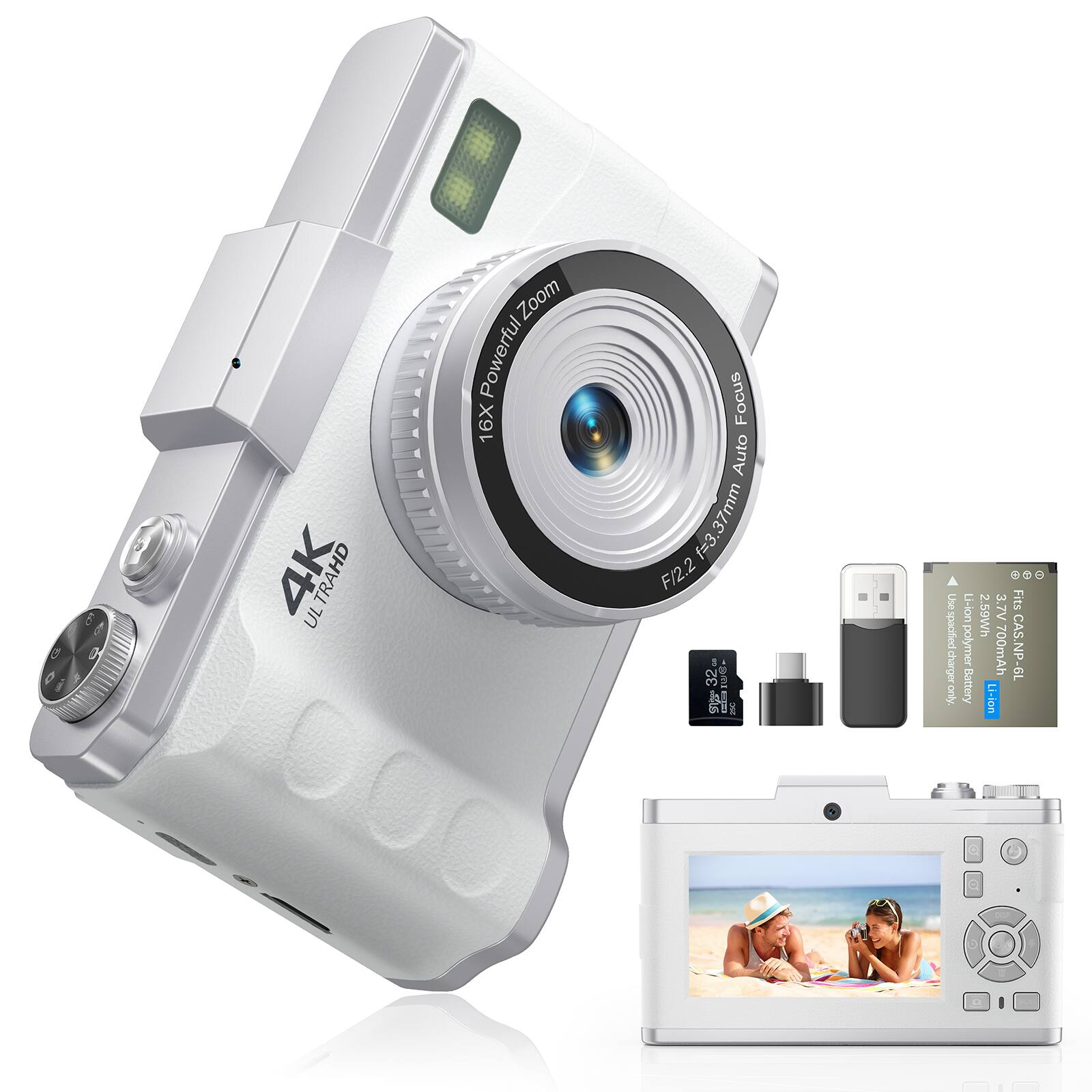 デジタルカメラ SUGUIJ Sugift 64MP Digital Camera with 4K Video, 16X Zoom, Flip Screen